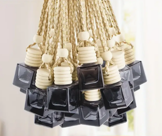 Frasco Vidro Preto Transparente 8mL - Ambientador Carro Quadrado - Set 6 unidades + Tampa