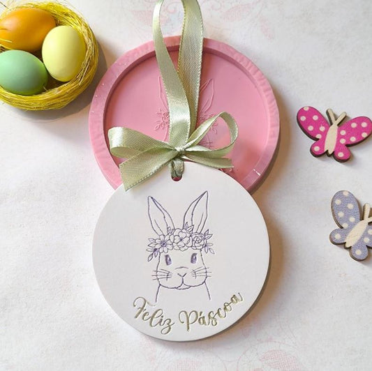 P126MS- Molde em silicone – Feliz Páscoa “”coelhinha””