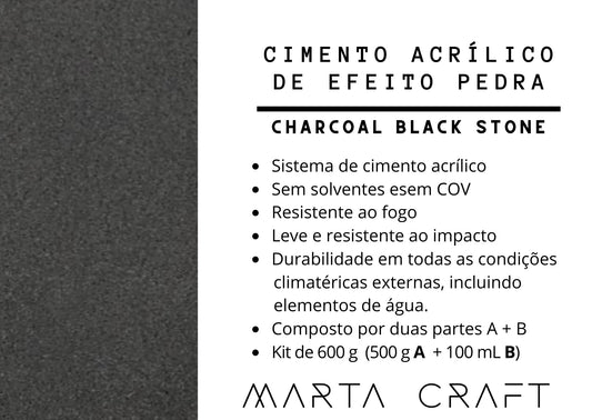 RV Cimento acrílico de efeito pedra -Resina orgânica- CHARCOAL BLACK - 600 GR