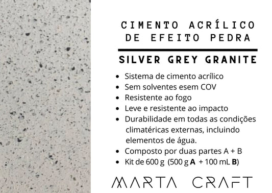 RV Cimento acrílico de efeito pedra - Resina Orgânica - SILVER GRAY GRANITE BASE- 600 GR