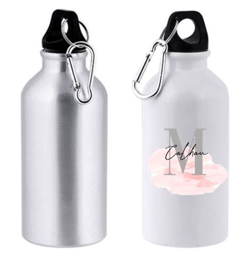 Garrafa em alumínio com mosquetão. , 400 ml Branco, Prateado