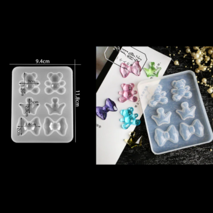 AN070MS- Animal, Ursos, Laços, Coroas , epóxi 9.4 x 11.8 cm - Molde de Silicone