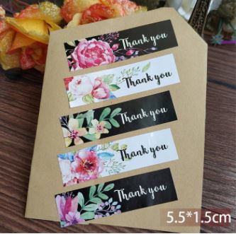 AT003 -4 Folhas com 5 Autocolantes Florais THANK YOU