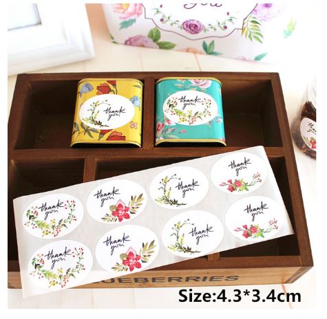 AT052 - Folha com 12 Autocolantes ovais Adesivos Thank You