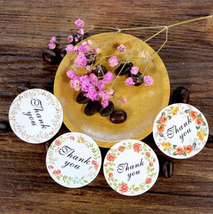 AT053 - Folha com 12 Autocolantes Redondos Adesivos Thank You