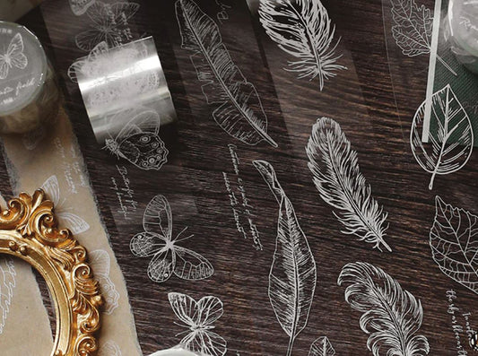 AT066 - 30mm x 3m folha de pena estilo bala diário pet fita adesiva scrapbooking deco