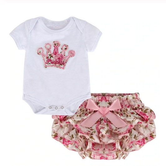 BTUTU003 – 6 Meses – Bebê recém-nascido meninas conjuntos de roupas 2 pçs algodão Coroa Princess