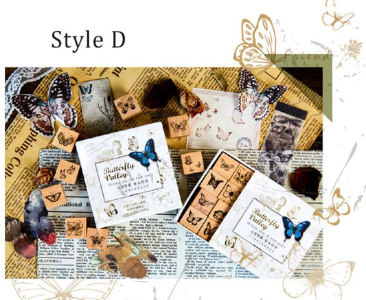 CAR015- Carimbo de madeira selo, padrão Borboleta Vintage