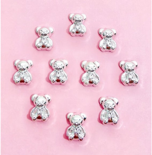 COMPL029- 10 peças Decoração de unhas Urso prata