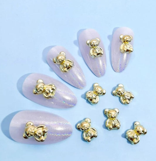 COMPL030 - 10 peças Decoração de unhas Urso Ouro