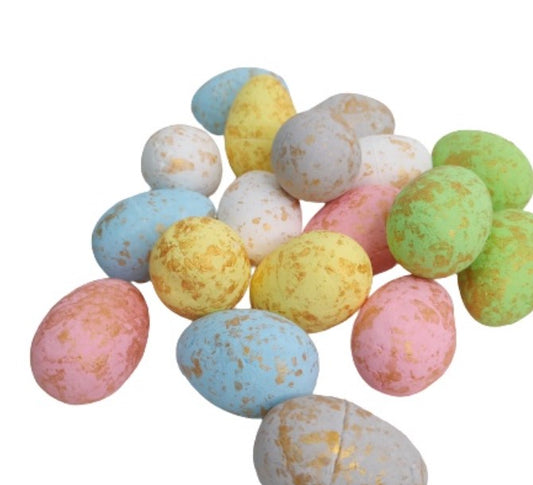 20 Ovos de  Isopor Coloridos tons dourado mix grande e pequenos
