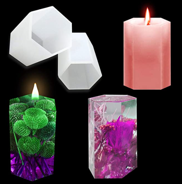EP016MS - 2 tamanhos vela de hexagonal moldes de resina para velas de pilar
