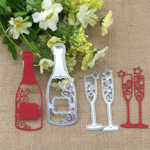 FOOD017 - Garrafa de Champanhe + Copos - Metal Die Cut
