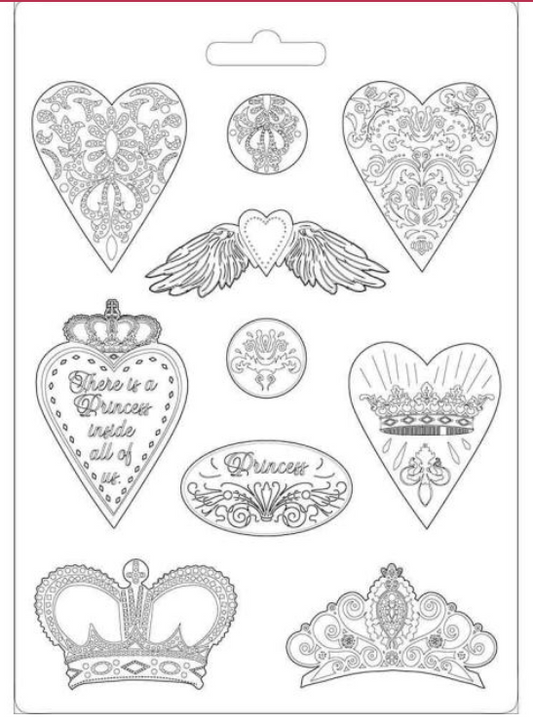 Molde Stamperia PVC K3PTA471 “Hearts and crowns Princess” (A4)