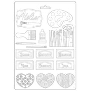 Molde em PVC flexivel Stamperia A4 Atelier tags Pintura