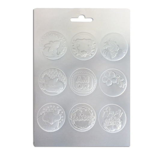 Molde em PVC flexivel Stamperia A5 - Felizes, Unicornio, Coelho, Amor, Flor