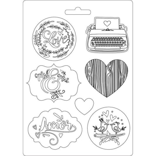 Molde em PVC flexivel Stamperia A5 - Love Story, Amor, Casamento