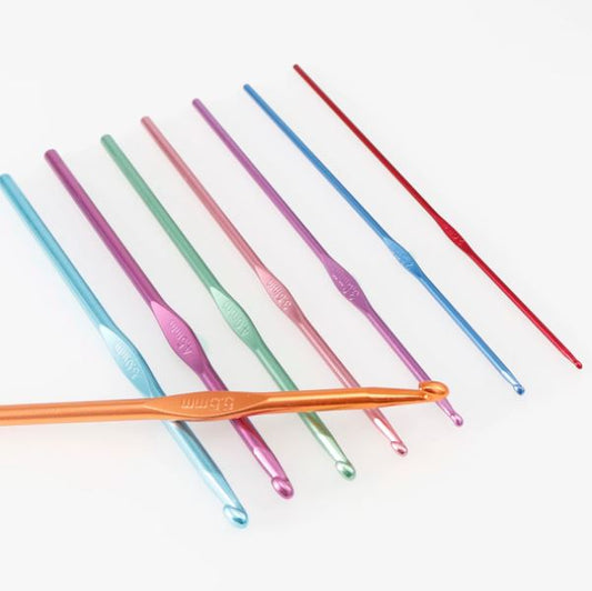 RETRO021 – 8 pçs pçs/set multicor Agulhas crochet de alumínio 2mm a 5.5mm