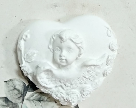 NA049MS - Mini coração floral com anjo  - Molde de Silicone