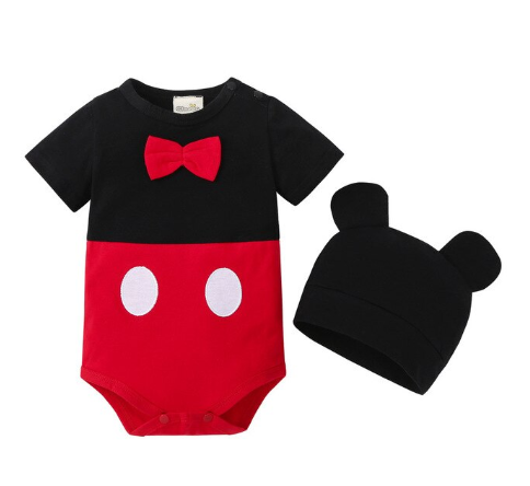 RN023 -6 M – Bebê Roupa unissex – traje Mickey Mouse – Body Macacão + Chapéu