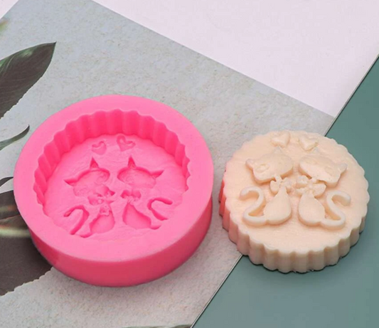 S007MS - Sabonete Redondo Gatos Amor Sabão / Gesso/ Sobremesas