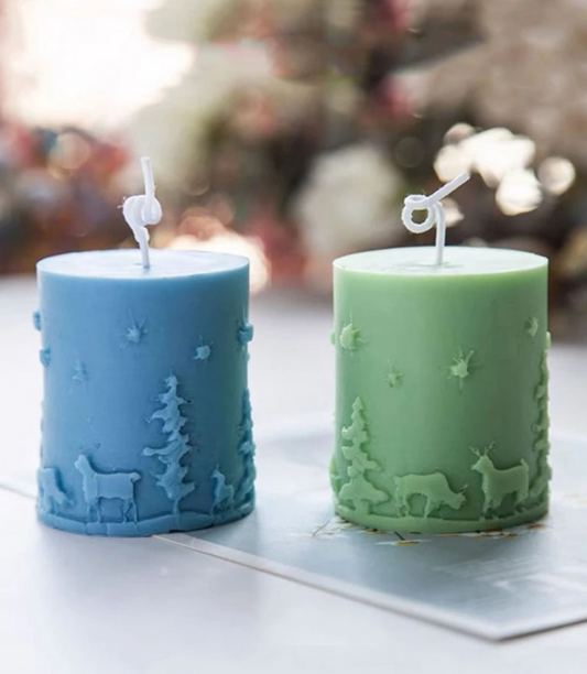 V013MS - Molde vela de cilindro árvore e veado Natal