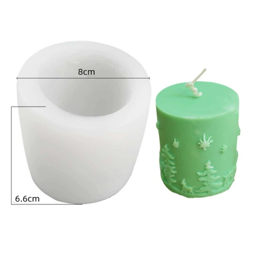 V013MS - Molde vela de cilindro  árvore e veado Natal