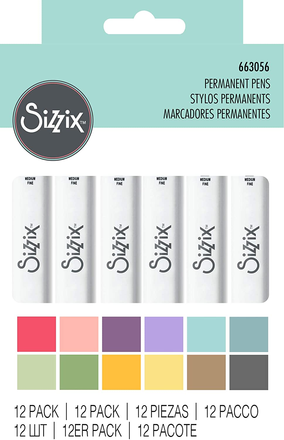 Sizzix 663056 - Canetas Permanentes Sizzix 663056, Pacote de 12 Cores Sortidas