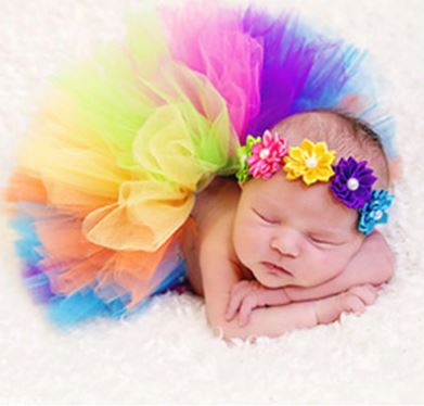 0-6 Meses – Bebê Fotografia Adereços Recém-nascidos Tutu + Flor Bandolete
