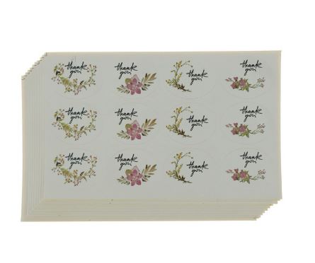 AT052 - Folha com 12 Autocolantes ovais Adesivos Thank You
