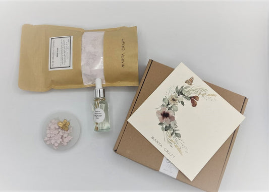 Kit Cartão ilustrado com peça de ramo de flores - Gesso - Pó de Cerâmica Colorido - MARTA CRAFT