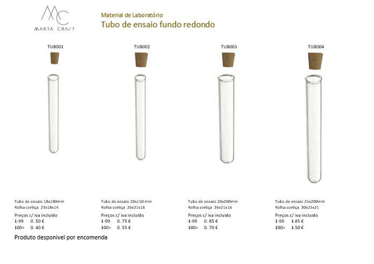 Tubo de Ensaio – Vidro Fundo Redondo – Rolha Cortiça